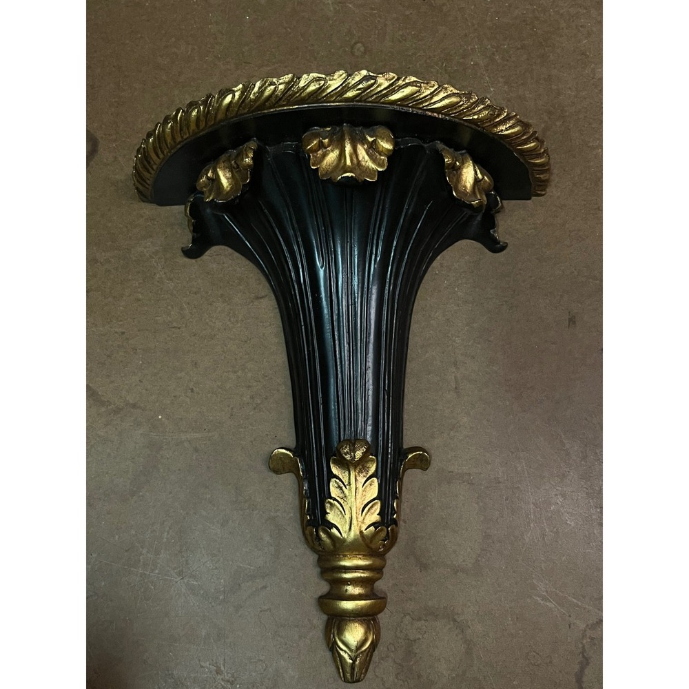 Vintage Style Black and Gold Ornate Wall Corbel Shelf Acanthus Leaf Decor gothic
